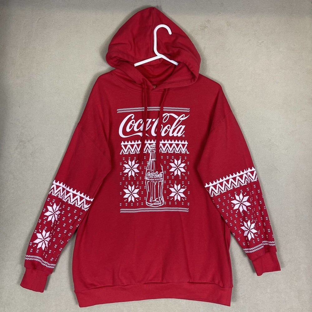 Coca Cola Hoodie‎ Adult Large Red Sweatshirt Holiday Long Sleeve Pullover Womens